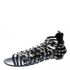 Pre Owned Giuseppe Zanotti Black Spike Studded Strappy Gladiator Flat Sandals Size 42