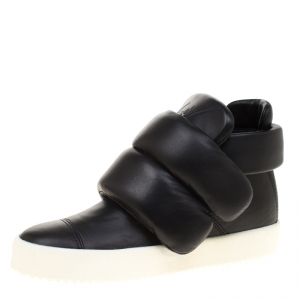 Pre Owned Giuseppe Zanotti Black Leather Puff Double Sneakers Size 38.5