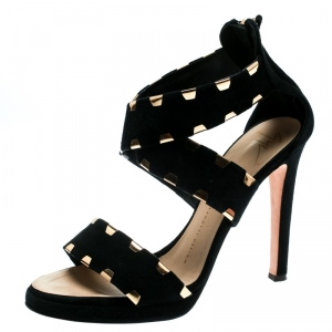 Pre Owned Giuseppe Zanotti Black Suede Cross Ankle Strap Sandals Size 38.5