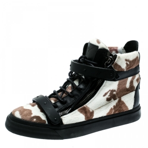Pre Owned Giuseppe Zanotti Tricolor Calf Hair And Leather Trim Camouflage High Top Sneakers Size 39.5