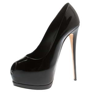 Pre Owned Giuseppe Zanotti Black Patent Leather Peep Toe Platform Pumps Size 39