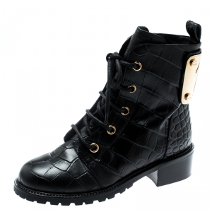 Pre Owned Giuseppe Zanotti Black Croc Embossed Leather Ankle Boots Size 36