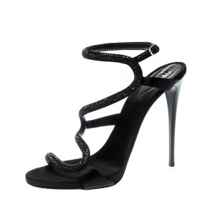 Pre Owned Giuseppe Zanotti Black Satin Embellished Strappy Sandals Size 38