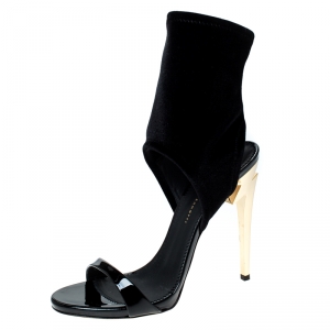 Pre Owned Giuseppe Zanotti Black Velvet High Heels Sandals Size 39.5