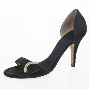 Pre Owned Giuseppe Zanotti Black Satin Crystal D'orsay Pumps Size 38.5