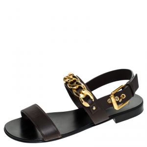 Pre Owned Giuseppe Zanotti Dark Brown Leather Jason Sling Buckle Flat Sandals Size 41