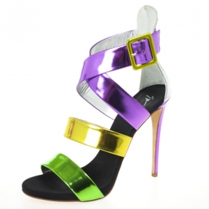 Pre Owned Giuseppe Zanotti Multicolour Metallic Wafer Criss Cross Sandals Size 40.5 