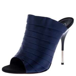 Pre Owned Giuseppe Zanotti Blue Satin Open Toe Mule Sandals Size 36.5