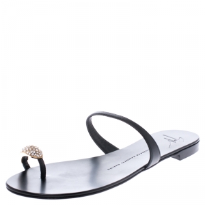 Pre Owned Giuseppe Zanotti Black Leather Toe Ring Sandals Size 38