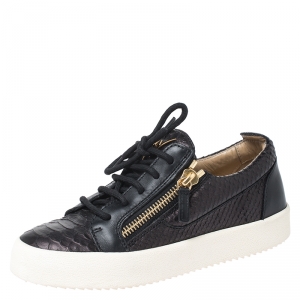 Pre Owned Giuseppe Zanotti Black Python Embossed Leather May London Low Top Sneakers Size 37