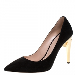 Pre Owned Giuseppe Zanotti Black Suede Bolt G Pointed Toe Pumps Size 38.5