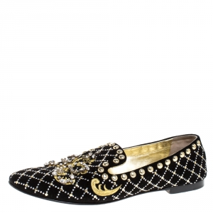 Pre Owned Giuseppe Zanotti Black Suede Studded Smoking Slippers Size 39