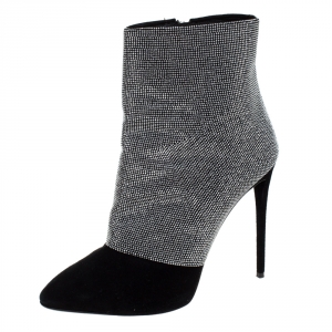 Pre Owned Giuseppe Zanotti Black Suede Silver Stud Embellished Platform Ankle Boots Size 39