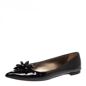 Pre Owned Giuseppe Zanotti Black Patent Leather Embellished Pointed Toe Flats Size 38