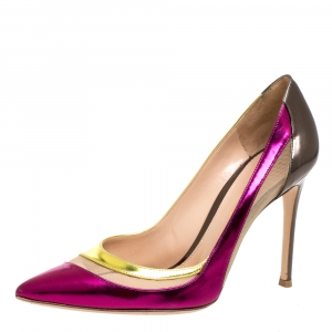 Pre Owned Giuseppe Zanotti Multicolor Patent Leather and Mesh Pointed Toe Pumps Size 37