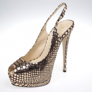 Pre Owned Giuseppe Zanotti Bronze Python Embossed Peep Toe Slingback Sandals Size 38