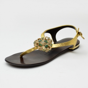 Pre Owned Giuseppe Zanotti Gold Embellished Flat Sandals Size 36