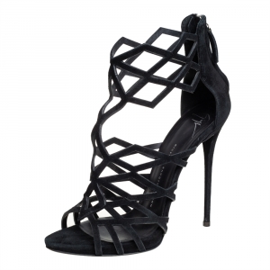 Pre Owned Giuseppe Zanotti Black Suede Cutout Accet Sandals Size 41