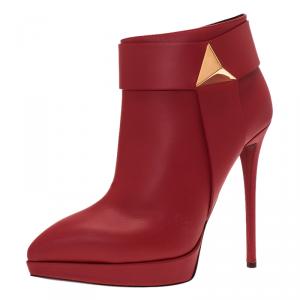 Pre Owned Giuseppe Zanotti Red Leather Pyramid Stud Platform Ankle Boots Size 40
