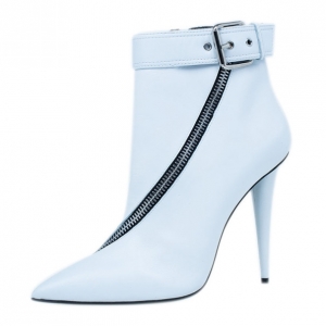 Pre Owned Giuseppe Zanotti White Leather Asymmetrical Zip Ankle Boots Size 41