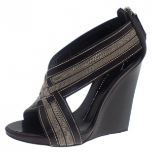 Pre Owned Giuseppe Zanotti Metallic Leather Back Zip Wedge Sandals Size 37