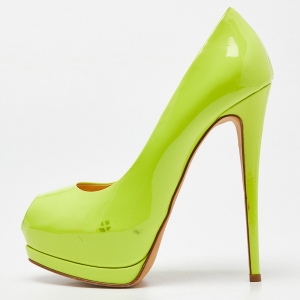 Giuseppe Zanotti Neon Green Patent Leather Sharon Peep Toe Pumps Size 39