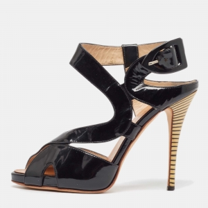Giuseppe Zanotti Black Patent Leather Ankle Strap Sandals Size 39