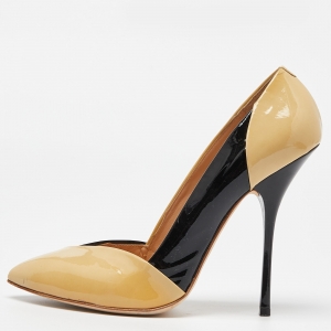 Pre Owned Giuseppe Zanotti Beige/Black Patent Leather Pointed Toe Pumps Size 41