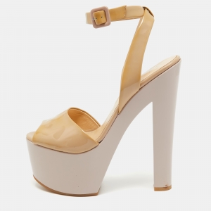 Pre Owned Giuseppe Zanotti Beige Patent Leather Lavinia Open Toe Platform Ankle Strap Sandals Size 39