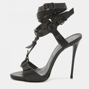 Pre Owned Giuseppe Zanotti Black Leather Ankle Strap Sandals Size 40
