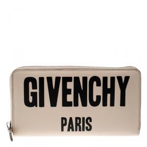 Pre Owned Givenchy Light Beige Leather Iconic Print Zip Around Wallet