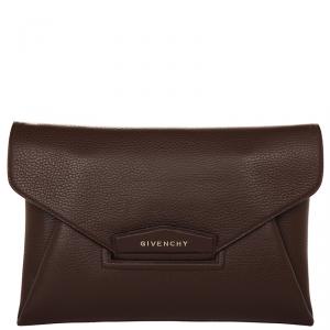 Pre Owned Givenchy Dark Brown Leather Antigona Envelope Clutch