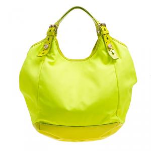 Pre Owned Givenchy Neon Green Nylon and Patent Leather Hobo