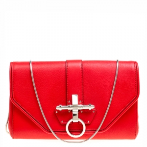 Pre Owned Givenchy Red Leather Obsedia Chain Clutch