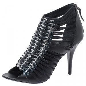 Givenchy Black Strappy Leather Metal Embellished Peep Toe Ankle Booties Size 36.5