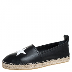 Givenchy Black Leather Star Espadrille Flats Size 40