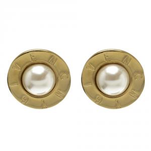 Givenchy Faux Pearl Gold Tone Round Clip-on Stud Earrings