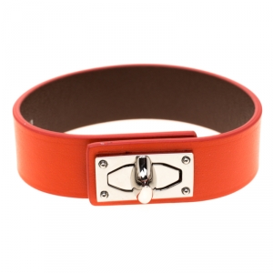 Givenchy Shark Tooth Orange Leather Silver Tone Bracelet 