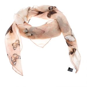 Givenchy Brown Butterfly Printed Silk Chiffon Square Scarf