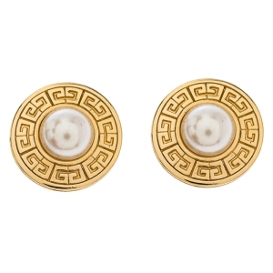 Givenchy Gold Tone Faux Pearl Round Clip-on Stud Earrings