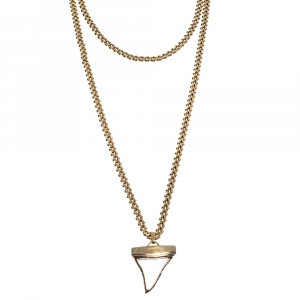 Givenchy Shark Tooth Pendant Gold Tone Double Chain Necklace