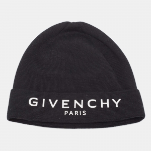 Givenchy Black Logo Print Cotton Knit Beanie 