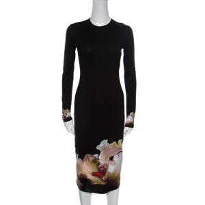 Givenchy Black Floral Printed Jersey Long Sleeve Bodycon Dress M