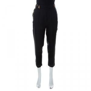 Givenchy Black Silk Embellished Pocket Detail Cropped Trousers M