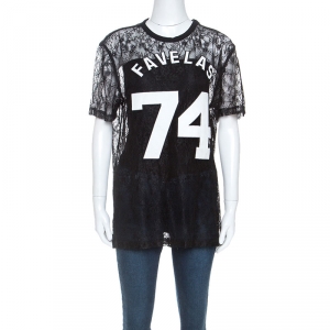 Givenchy Black Lace Favelas Applique Detail Short Sleeve Top M
