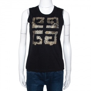 Givenchy Black Foil Logo Print Cotton Sleeveless T-Shirt M