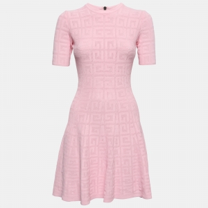 Givenchy Pink 4G Motif Jacquard Knit Short Sleeve Dress XS