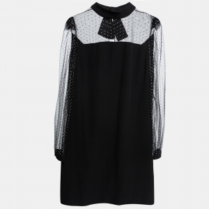 Givenchy Black Crepe & Beaded Tulle Tie-Back Midi Dress L