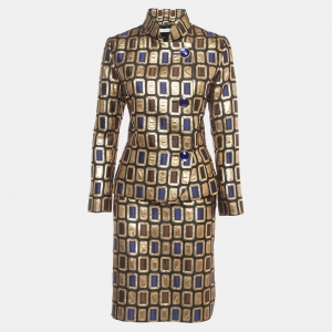 Givenchy Vintage Gold Jacquard Skirt Blazer Set S