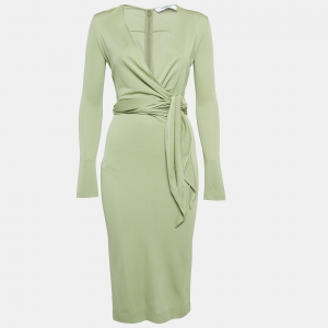 Givenchy Green Stretch Crepe Knotted V-Neck Midi Dress S